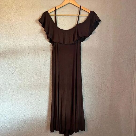 Ideology NWT Off the Shoulders Knee Length Dress Size Medium Brown Stretch - Picture 1 of 3